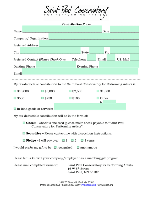 Contribution Form screenshot