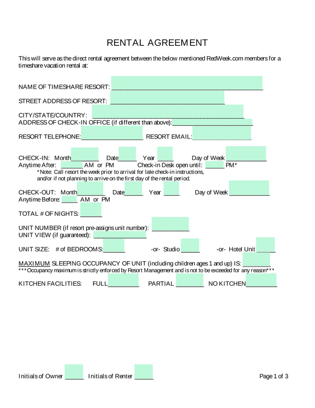 Rental Agreement screenshot