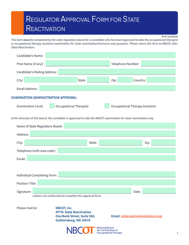 RegulatoR AppRoval FoRm FoR State Reactivation screenshot