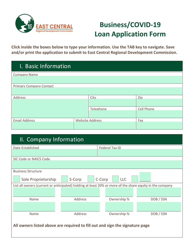 BusinessCOVID 19 Loan Application Form screenshot