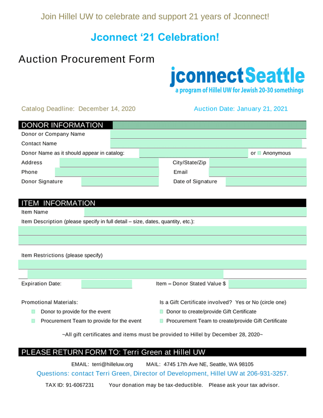 Auction Procurement Form screenshot