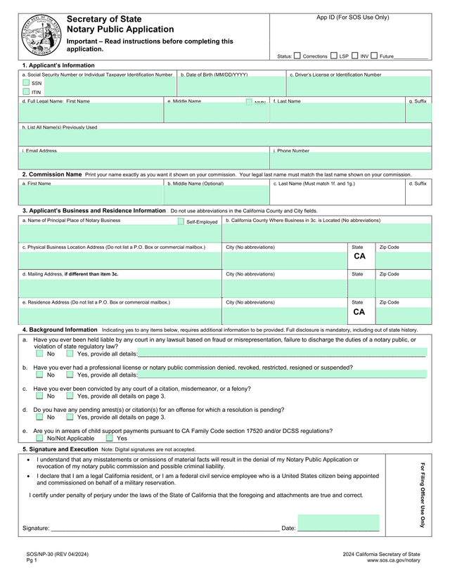 Secretary Of State Notary Public Application screenshot