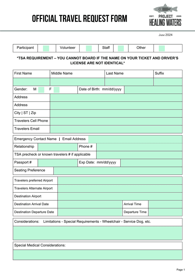 Official Travel Request Form screenshot