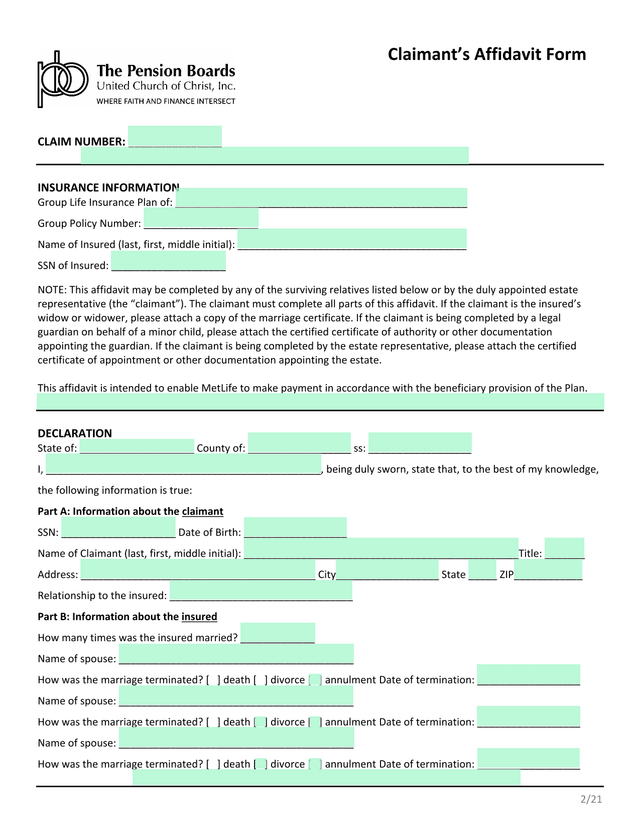 ClaimantS Affidavit Form screenshot