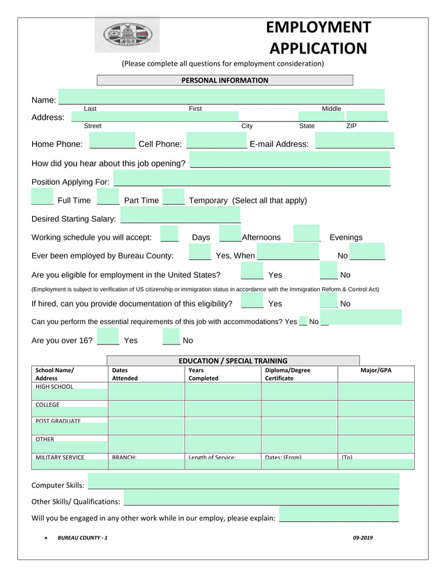 EMPLOYMENT APPLICATION screenshot