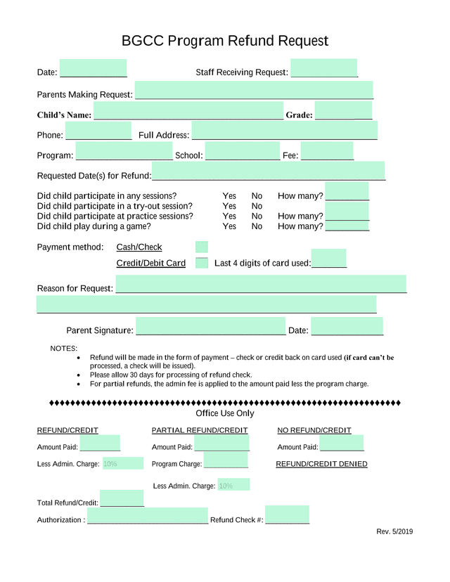 BGCC Program Refund Request screenshot