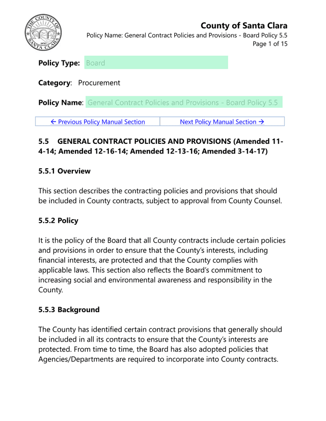 General Contract Policies And Provisions   Board Policy 5.5 screenshot