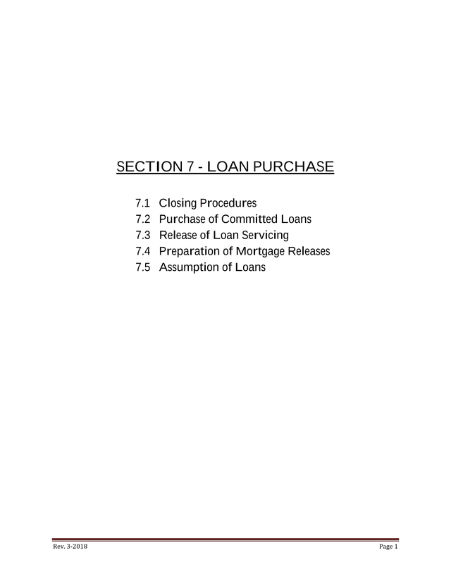 SECTION 7   LOAN PURCHASE screenshot