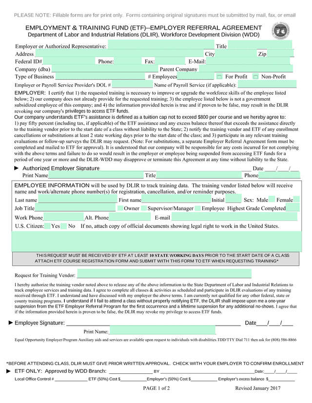 Employment  Training Fund (ETF)   Employer Referral Agreement screenshot