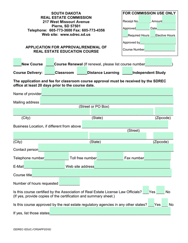 APPLICATION FOR APPROVALRENEWAL OF REAL ESTATE EDUCATION COURSE screenshot