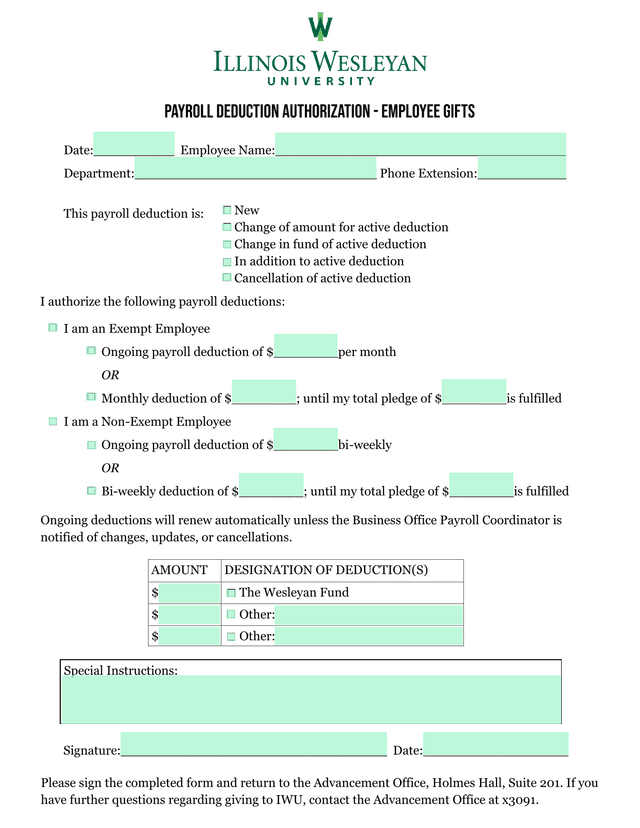 Payroll Deduction Authorization Form screenshot