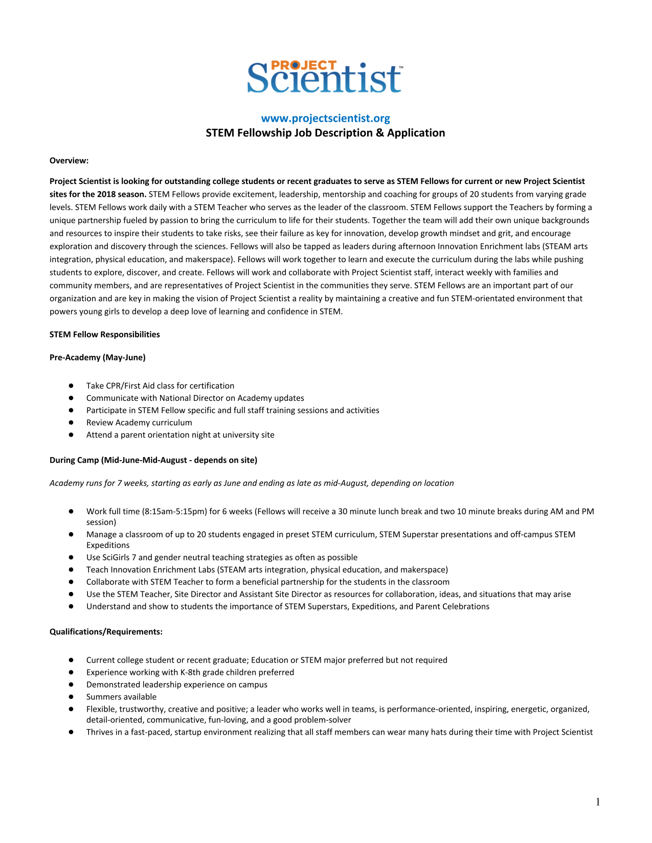 STEM Fellowship Job Description  Application screenshot
