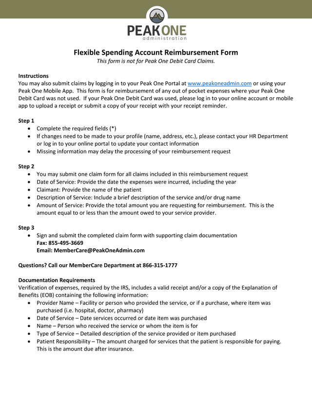 Flexible Spending Account Reimbursement Form screenshot