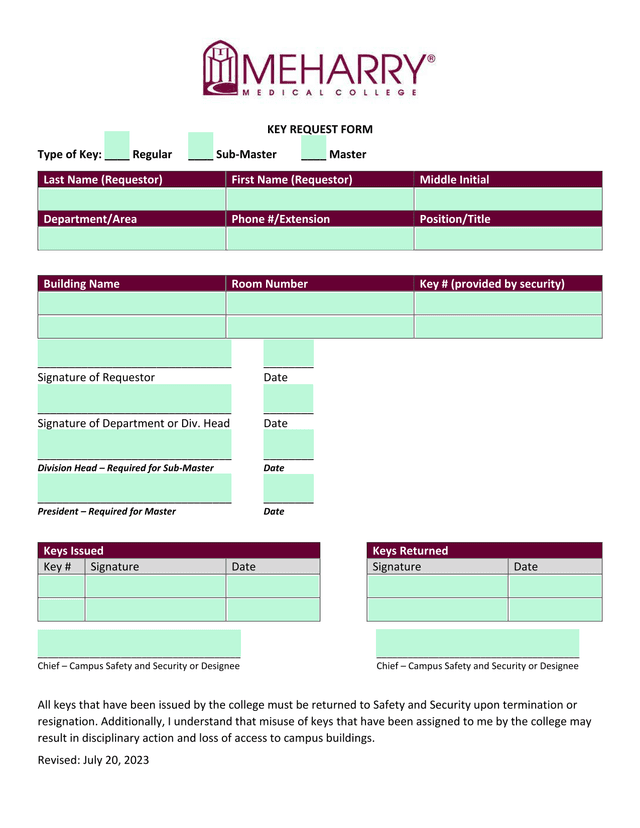 KEY REQUEST FORM screenshot