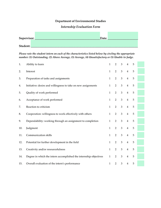 Internship Evaluation Form screenshot