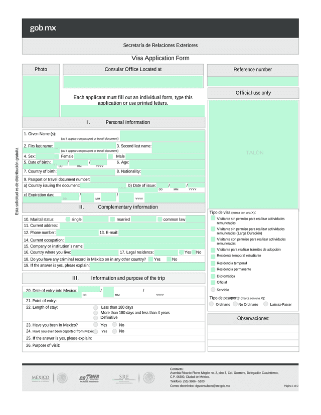 Visa Application Form screenshot