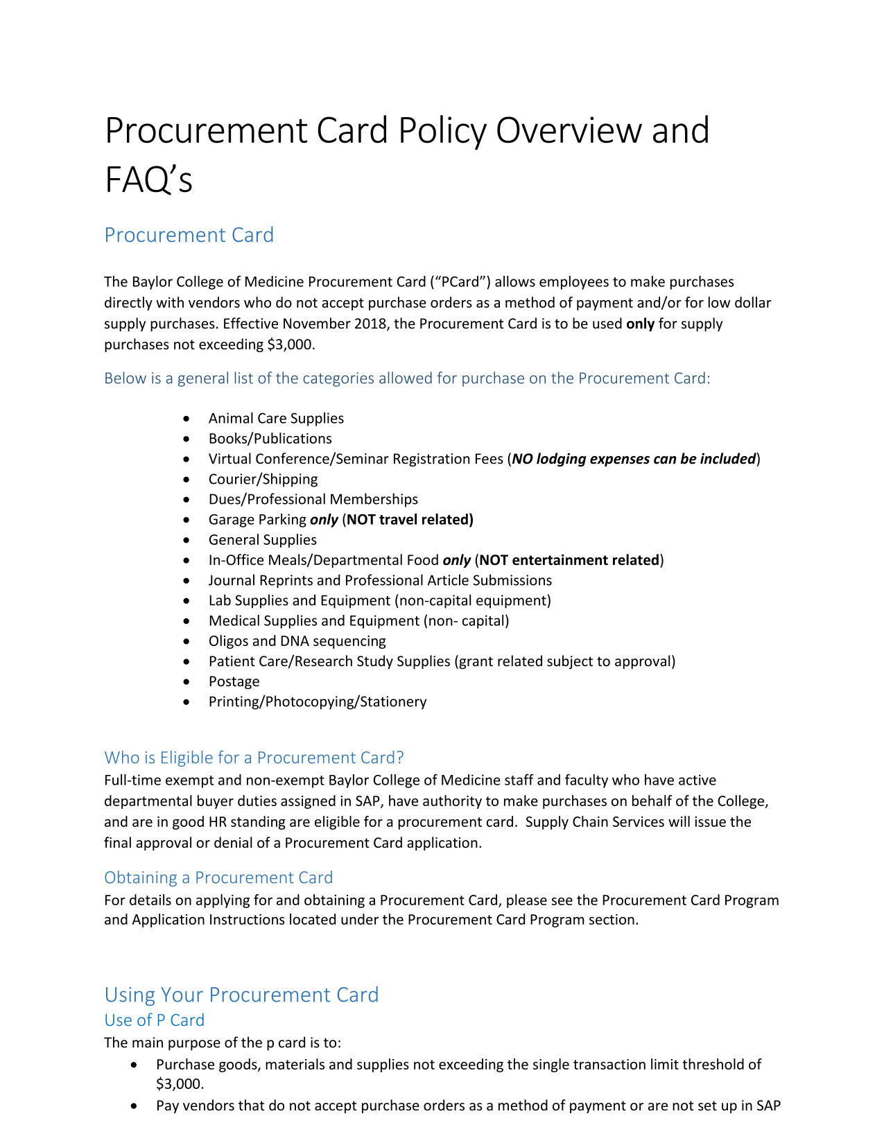 Procurement Card Policy Overview And FAQS screenshot
