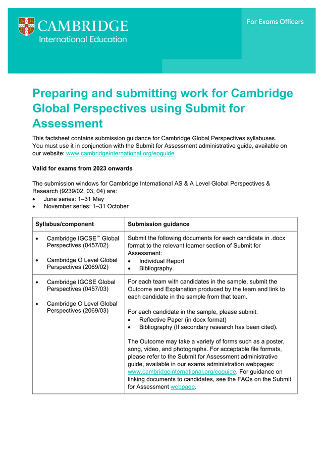 Preparing And Submitting Work For Cambridge Global Perspectives Using Submit For Assessment screenshot