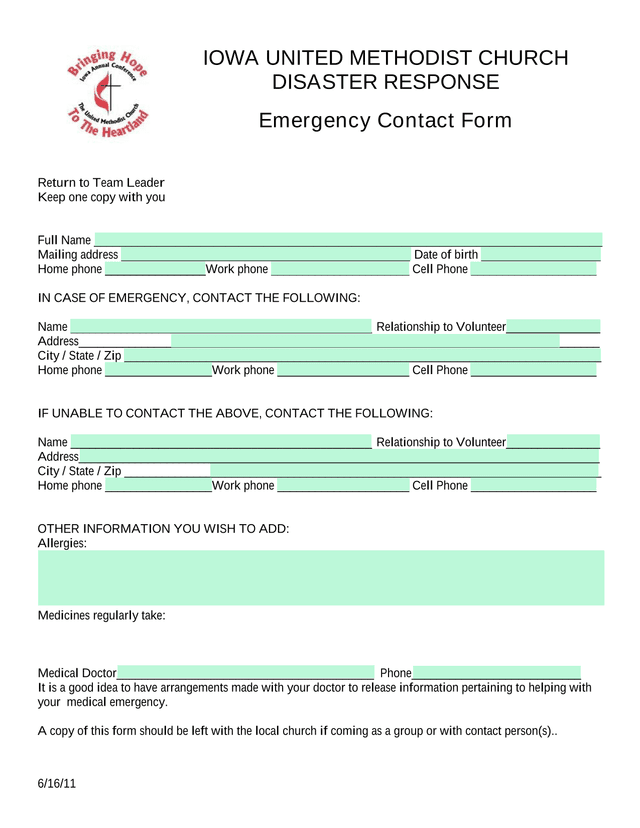 Emergency Contact Form screenshot