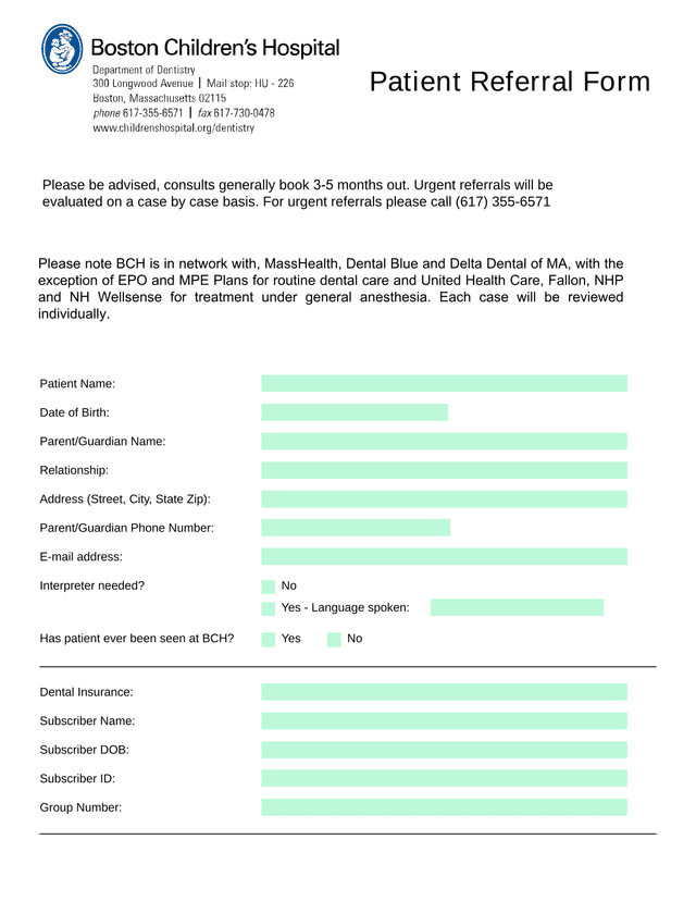 Patient Referral Form screenshot
