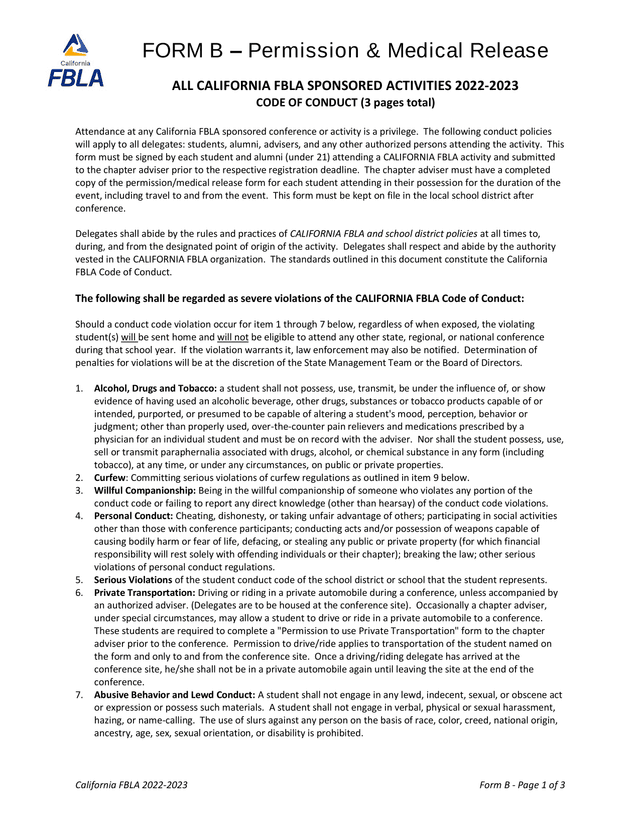 FORM B  Permission  Medical Release screenshot