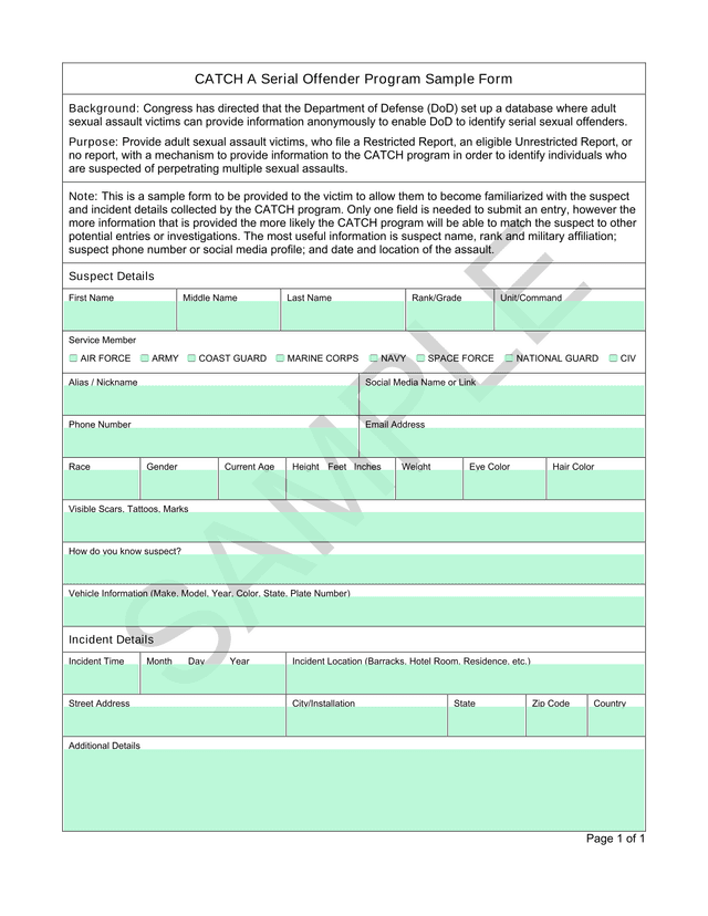 CATCH A Serial Offender Program Sample Form screenshot