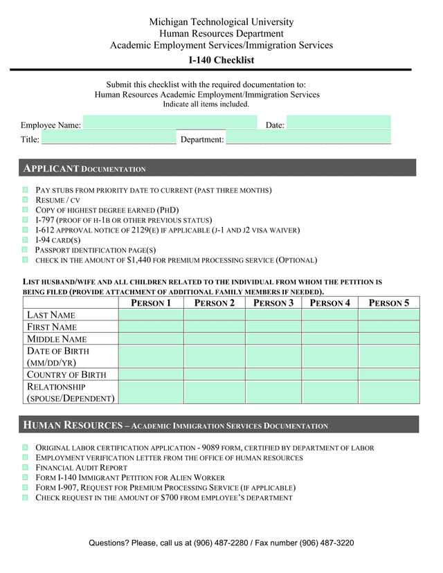 I 140 Checklist screenshot