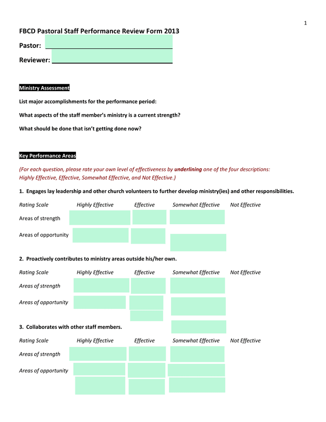 FBCD Pastoral Staff Performance Review Form 2013 screenshot