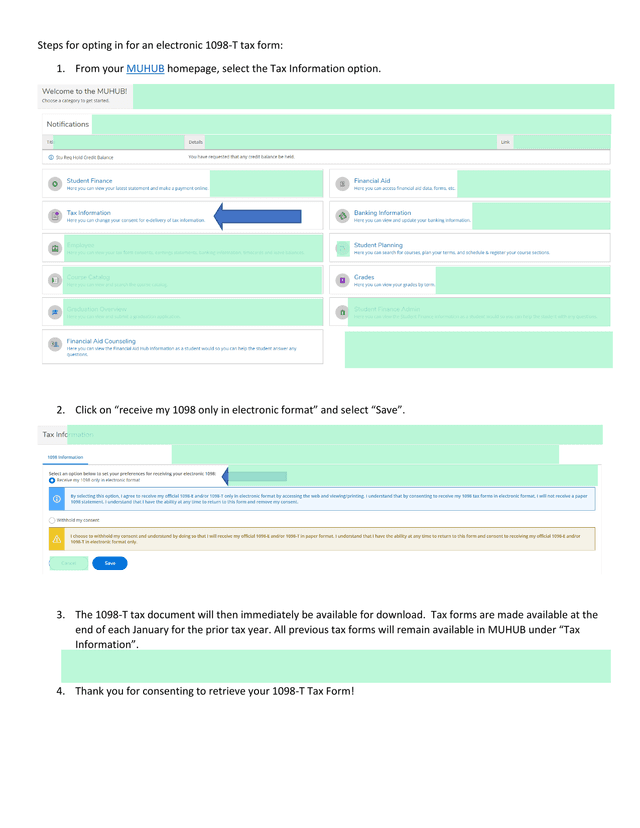 1098 T Tax Form Electronic Opt In Instructions screenshot
