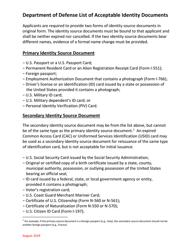 Department Of Defense List Of Acceptable Identity Documents screenshot