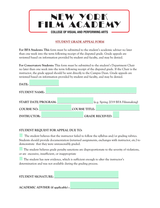 Student Grade Appeal Form screenshot