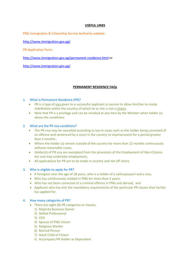 Permanent Residence (PR) FAQs screenshot