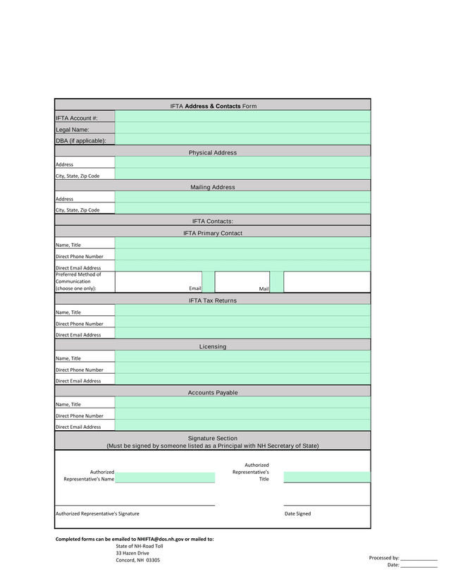 IFTA Address  Contacts Form screenshot