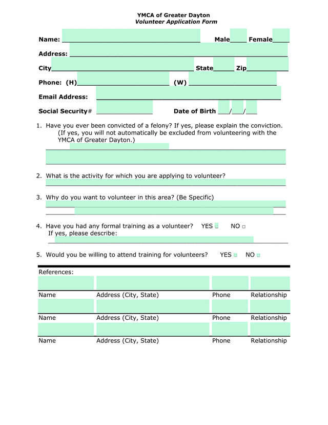 YMCA Of Greater Dayton Volunteer Application Form screenshot