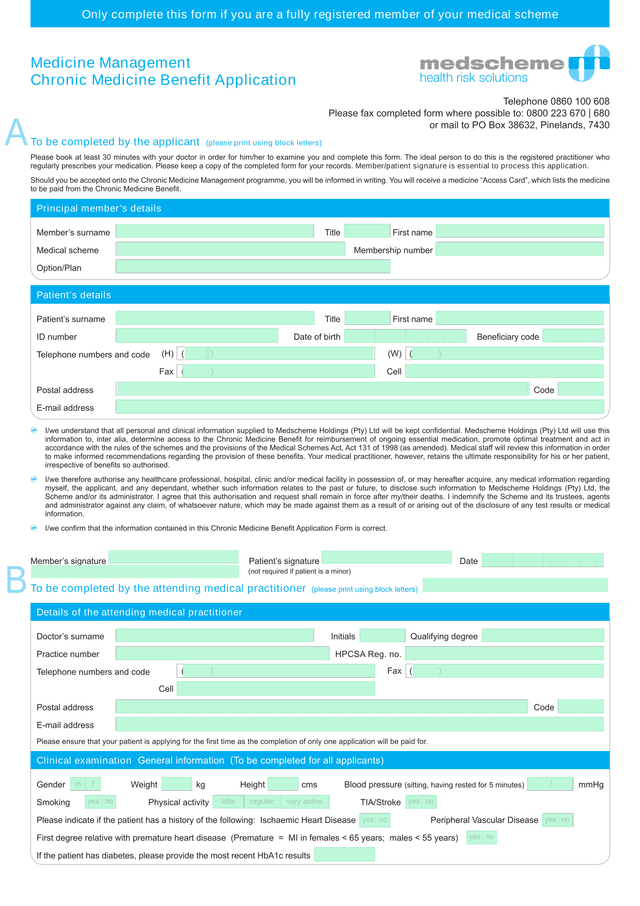 Chronic Medicine Benefit Application screenshot