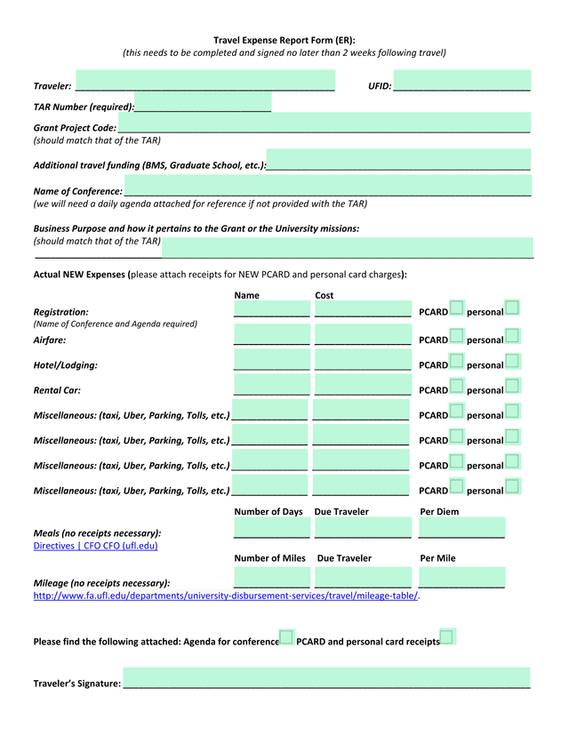 Travel Expense Report Form (ER) screenshot
