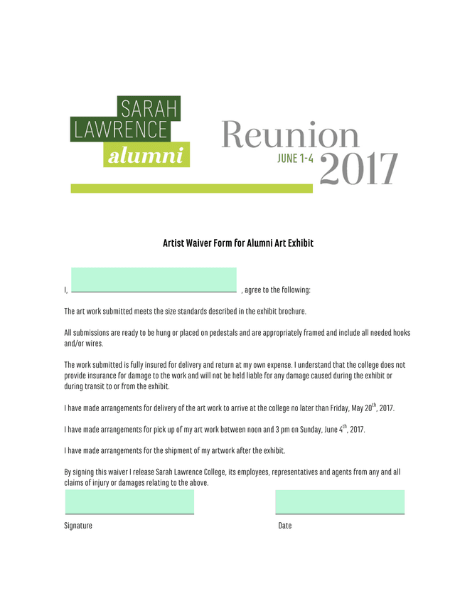 Artist Waiver Form For Alumni Art Exhibit screenshot