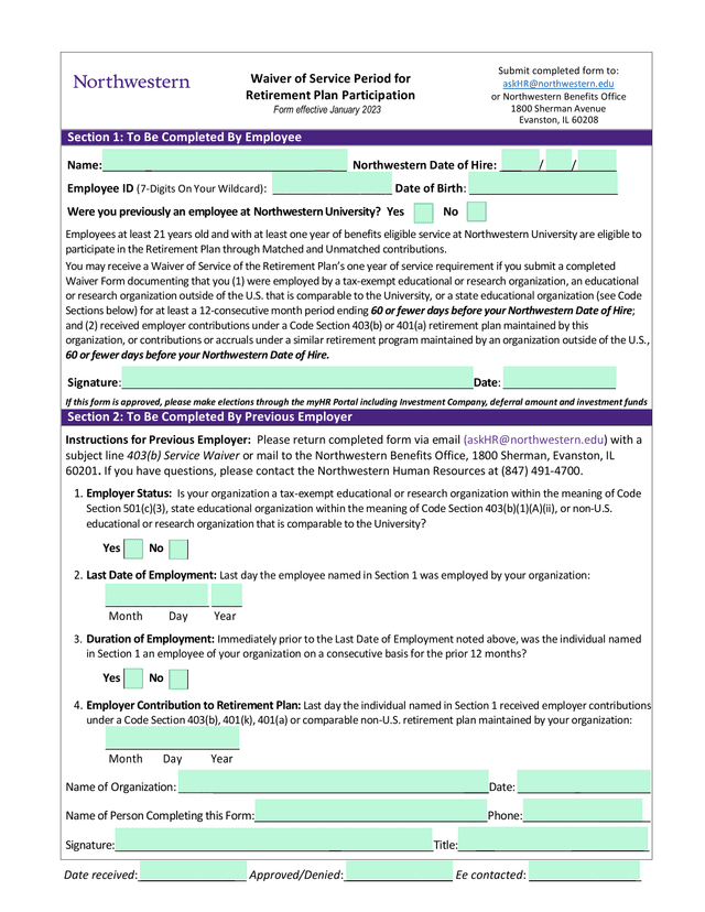 Waiver Of Service Period For Retirement Plan Participation screenshot