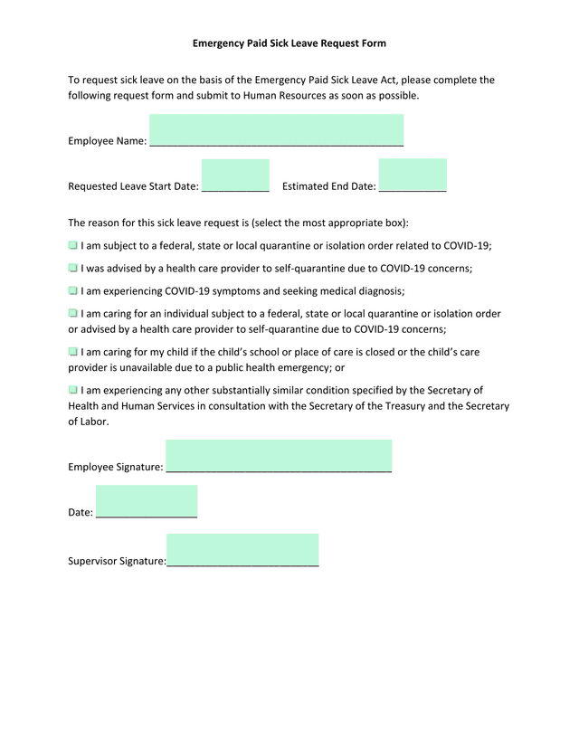 Emergency Paid Sick Leave Request Form screenshot