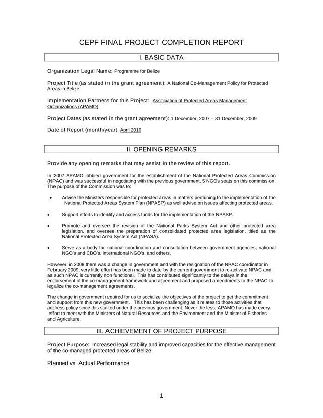 CEPF Final Project Completion Report screenshot