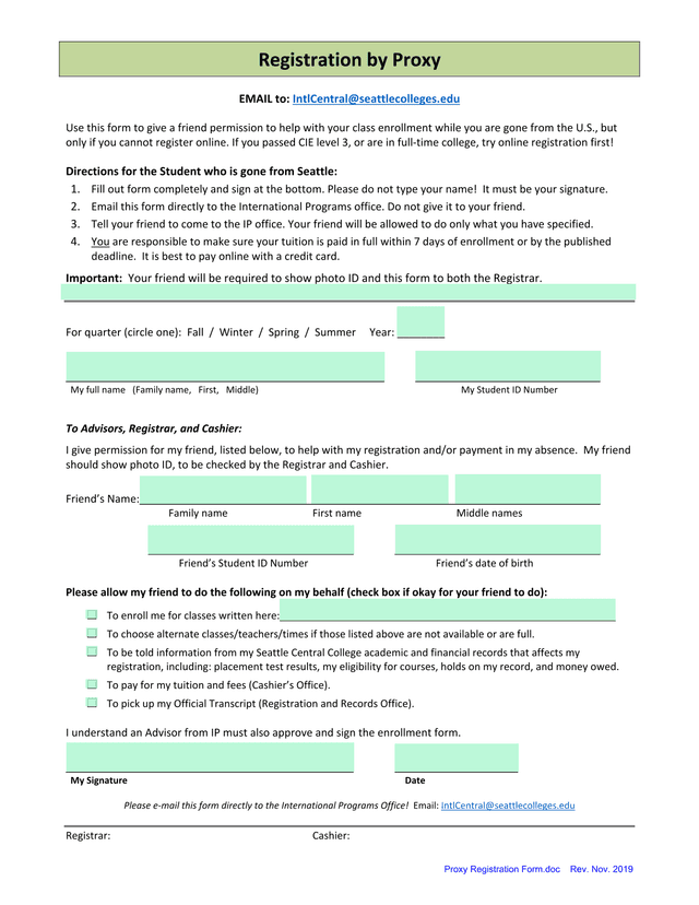 Proxy Registration Form screenshot