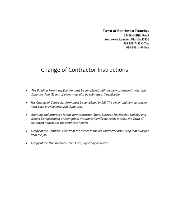 Change Of Contractor Form screenshot