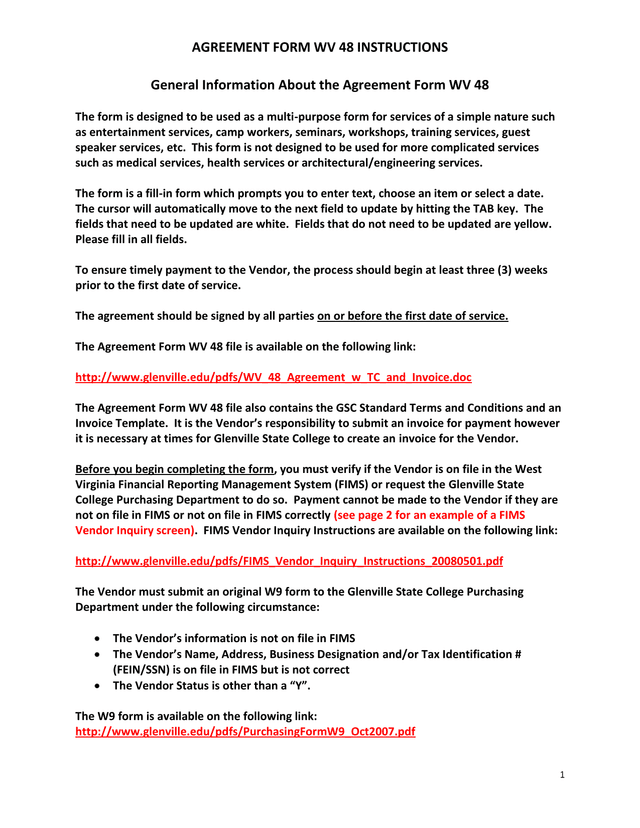 Agreement Form WV 48 screenshot