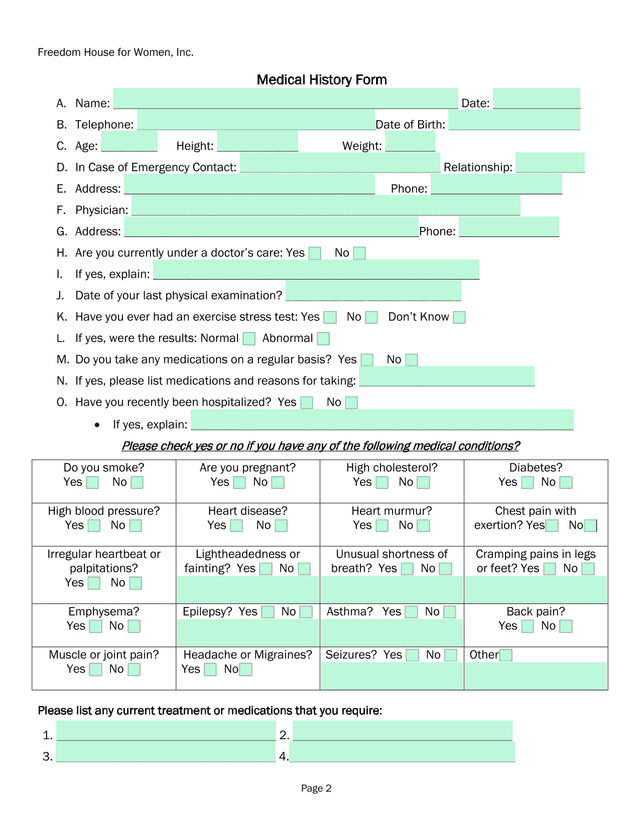 Medical History Form screenshot