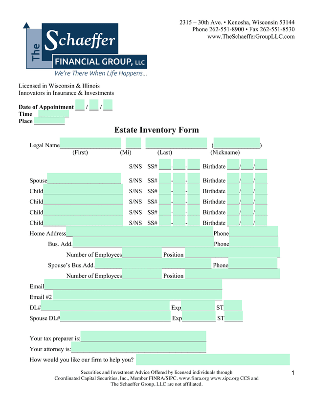 Estate Inventory Form screenshot