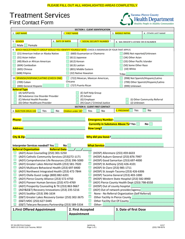 First Contact Form screenshot