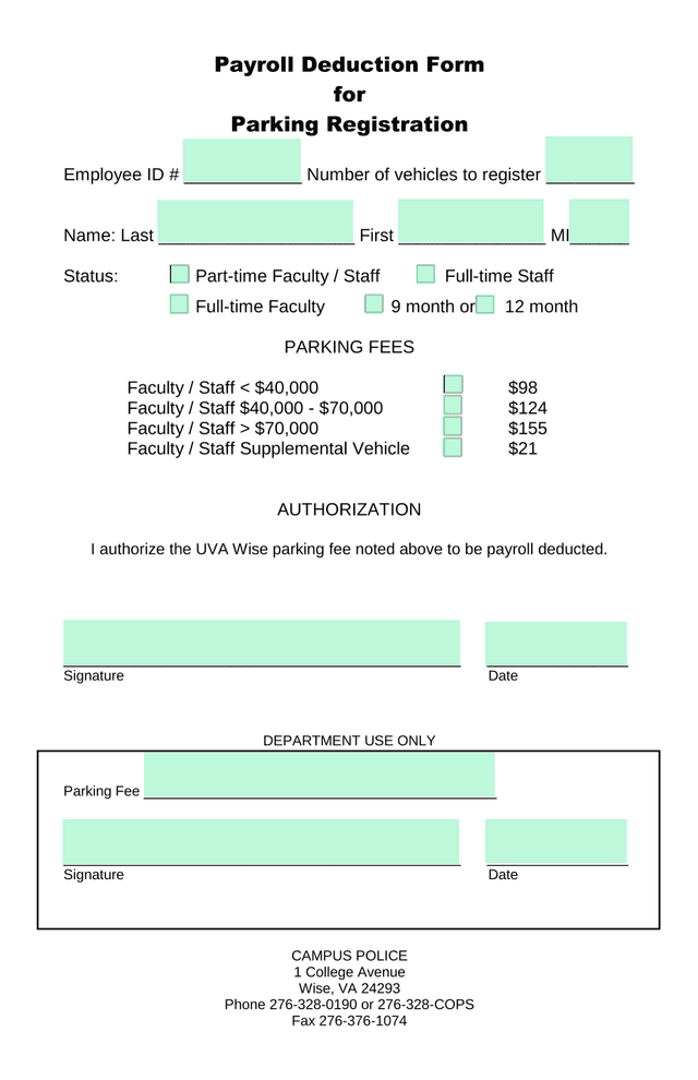 Payroll Deduction Form For Parking Registration screenshot