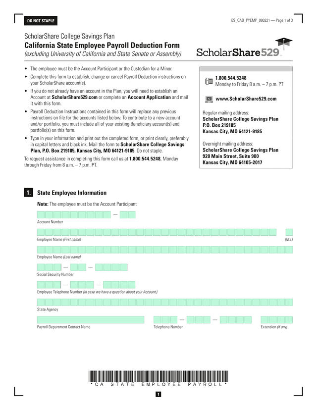 California State Employee Payroll Deduction Form screenshot