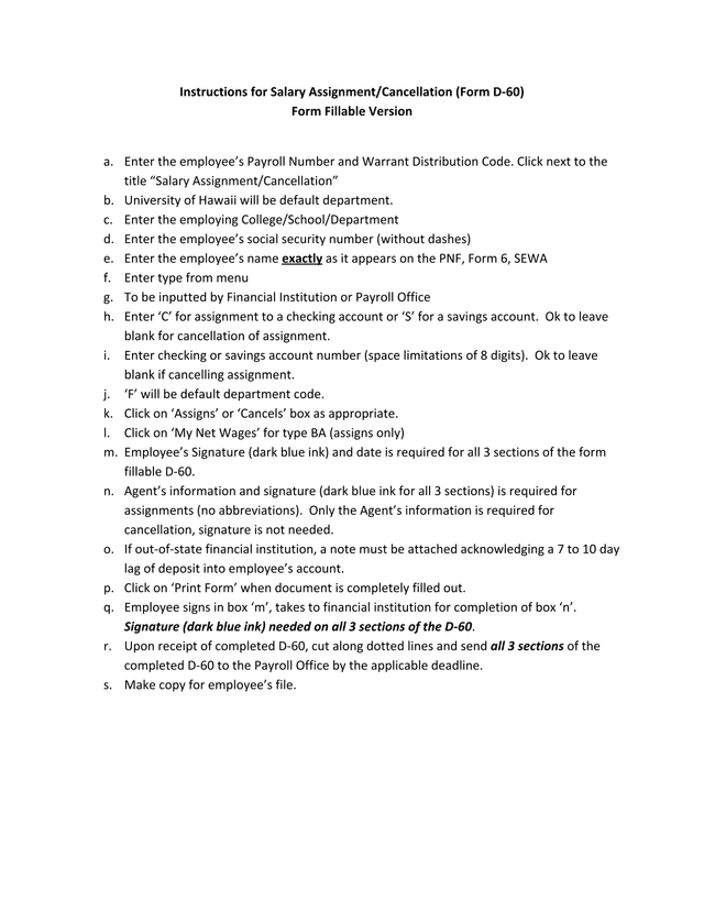 Salary AssignmentCancellation (Form D 60) screenshot