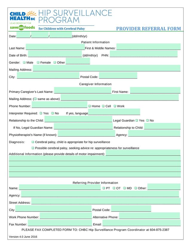 PROVIDER REFERRAL FORM screenshot